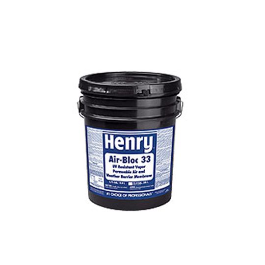 Henry Company Air-Bloc 33MR UV-Resistant, Vapor Permeable Air and Weather Barrier Membrane - 5 Gallon Pail Black