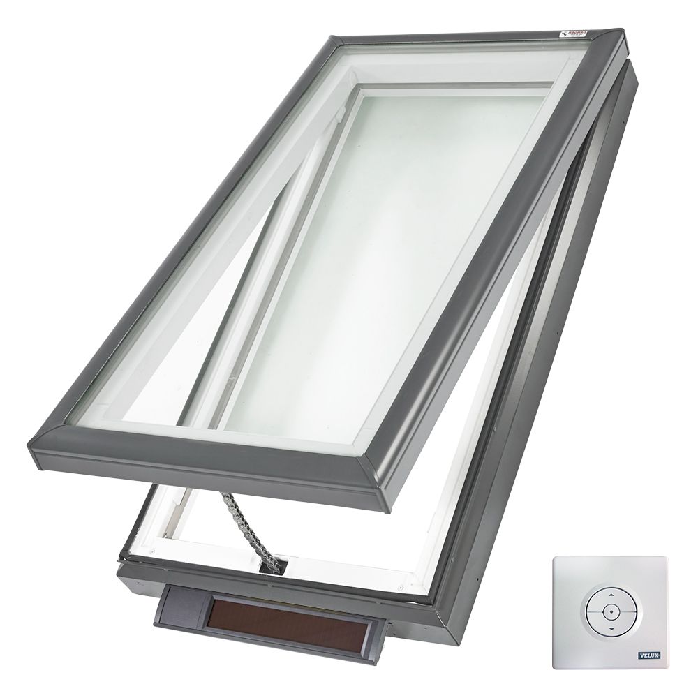 Velux 37-1/2" x 37-1/2" Solar Powered "Fresh Air" Curb-Mounted Skylight with Aluminum Cladding & Laminated Low-E3 Glass White