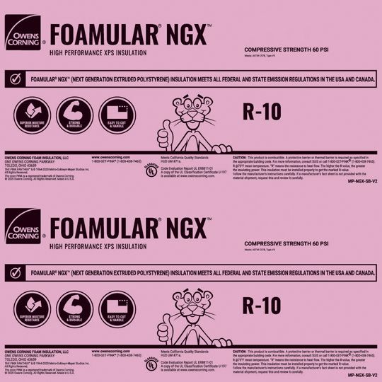 Owens Corning 2" x 4' x 8' FOAMULAR&reg; NGX&trade; 600 Extruded Polystyrene (XPS) Rigid Foam Insulation